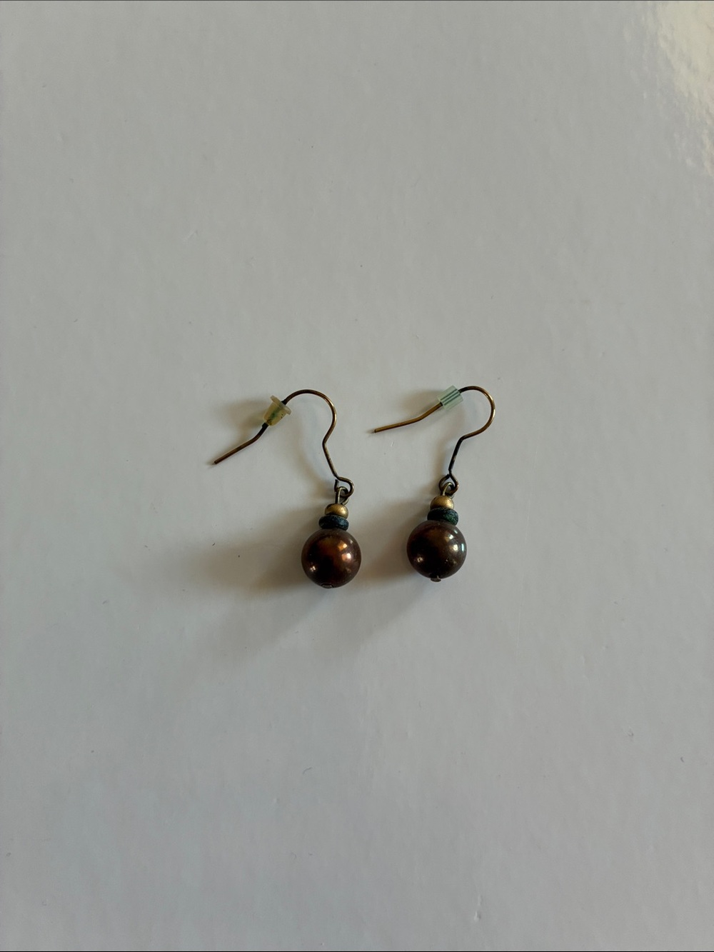 Source Unknown Brown Pearl Drop Earrings with Antique Hooks
